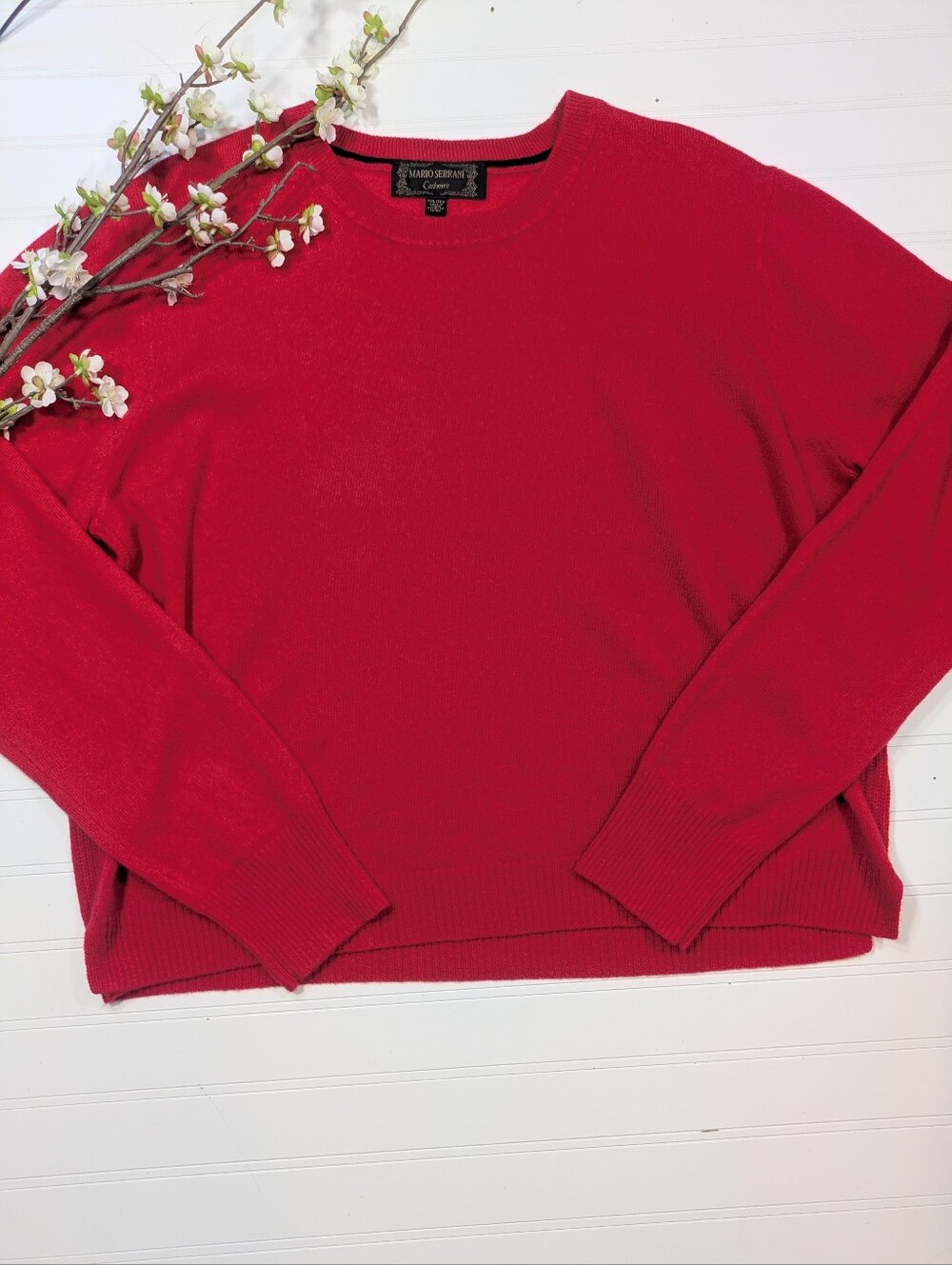 Mario Serani Red Cashmere Crewneck Sweater NWOT